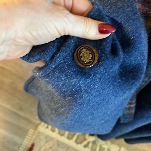 Peter James Wool Mohair Cape with Attached Scarf Blue O/S - Picture 5 of 11